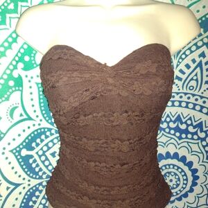 Candie's Y2K Brown Lace Bustier Corset Top Strapless Sweetheart M